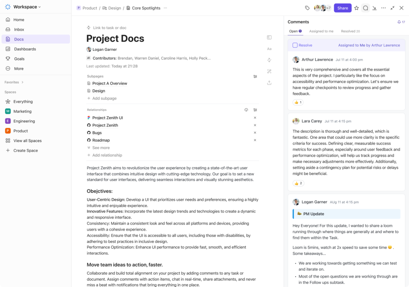 ClickUp Docs: vá além da simples tomada de notas com o gerenciamento estruturado de documentos
