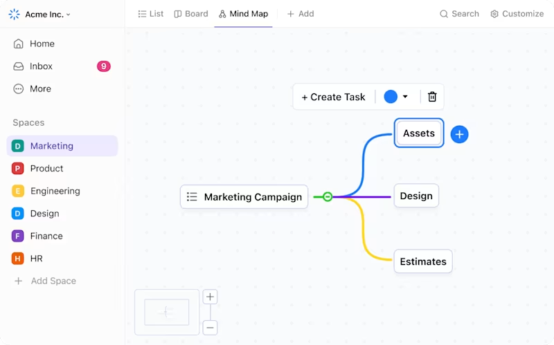 ClickUp Mind Maps: Free mind mapping software to expand on your central idea