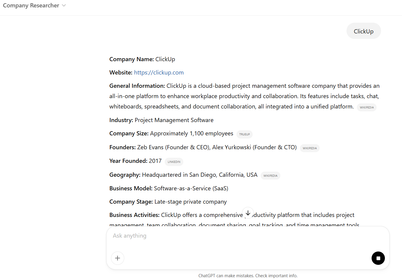 Company Researcher: Conduct a competitive analysis with ease
