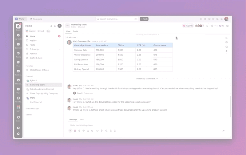 Create tasks automatically from ClickUp Chat
