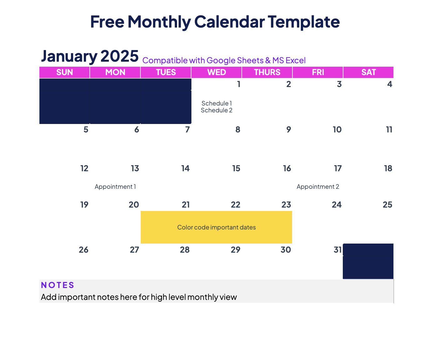 Monthly calendar template google sheets excel by clickup