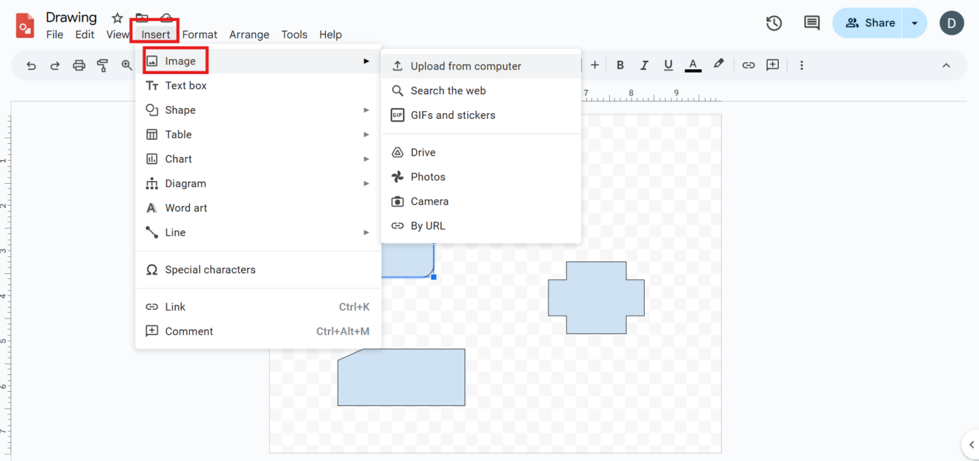 اختر أي طريقة لإضافة صور إلى مستندك_كيفية إنشاء منظم رسومي في Google Docs