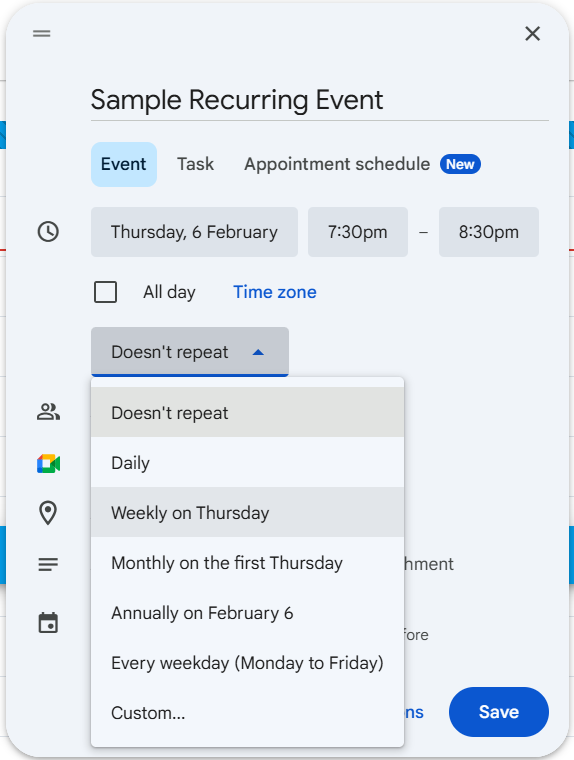 Recurring tasks to automate scheduling