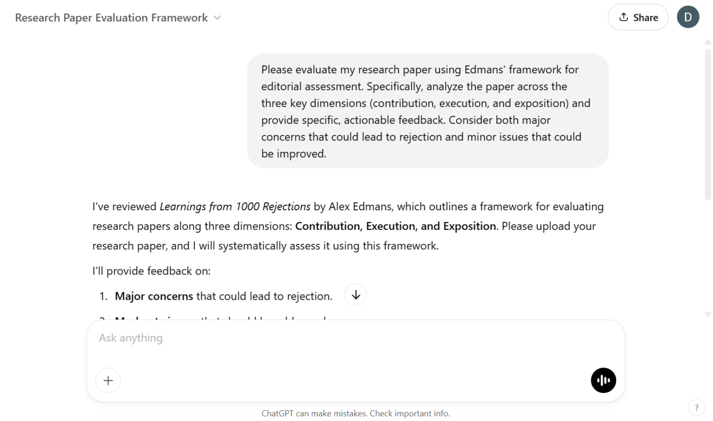 Research Paper Evaluation Framework GPT