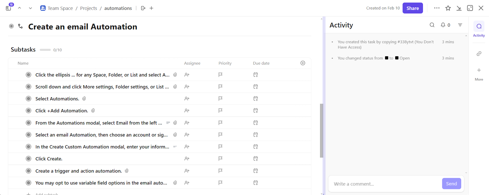Streamline your email automation with ClickUp’s Email Automation Template