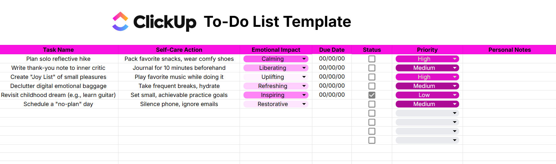Balance productivity and self-care with the To-Do List Template by ClickUp