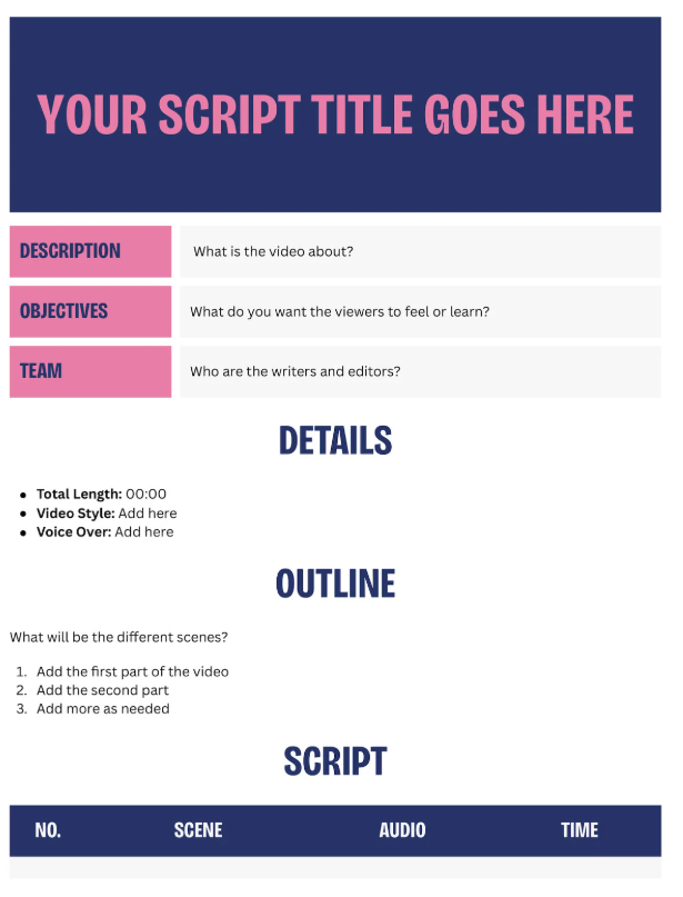 スクリプト作成テンプレート:Canva のビデオスクリプトテンプレート