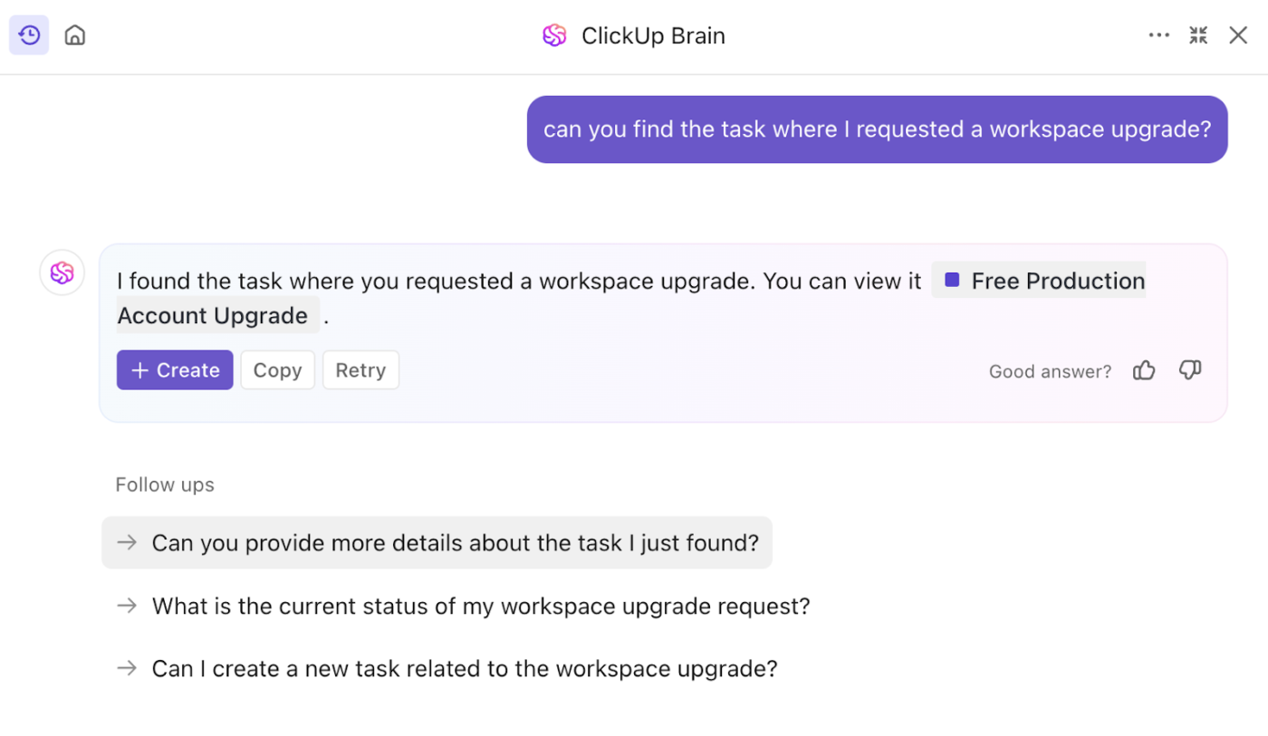 ClickUp Brain: personalized search