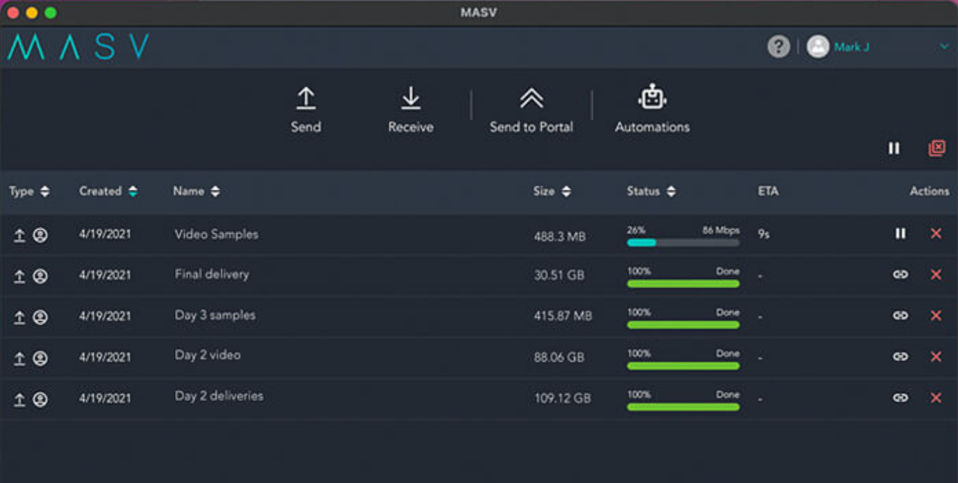 MASV: Best for ultra-fast large file transfers tailored for media professionals