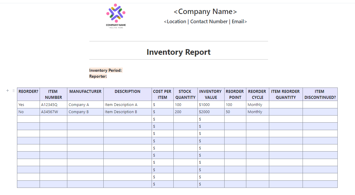 template formulir permintaan vendor: Templat Laporan Inventaris ClickUp