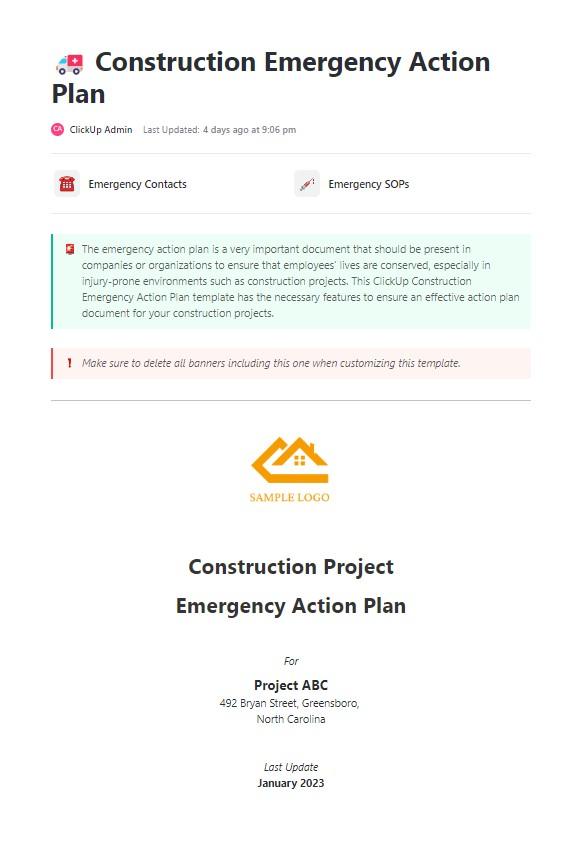 construction change order form template: ClickUp Construction Emergency Action Template