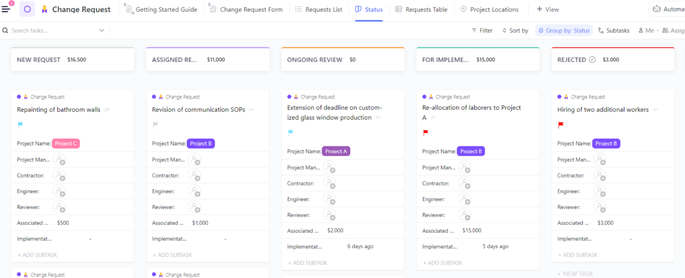 construction change order form template: ClickUp Change Request Template