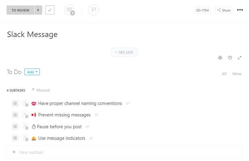 ClickUp Instant Messaging Template