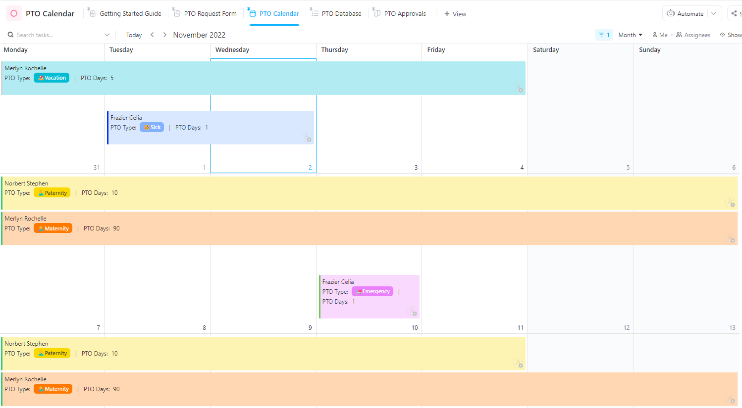 ClickUp PTO Calendar Template