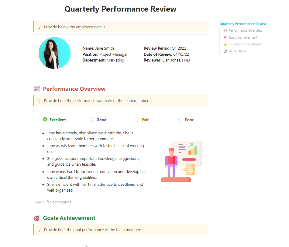 Behavior Report template :ClickUp Quarterly Performance Review Template
