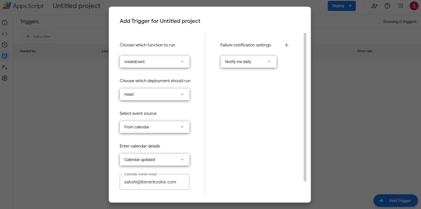 Automate your script by setting it to run on a schedule or based on other events: Google Calendar automations