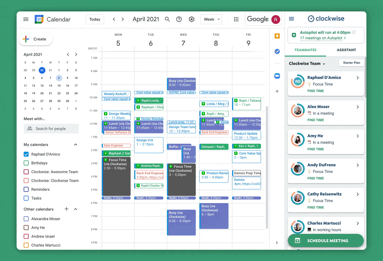 Automatically coordinate and reschedule meetings with Clockwise : Reclaim AI vs Clockwise