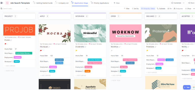 Centralize your search with ClickUp’s Job Search Template