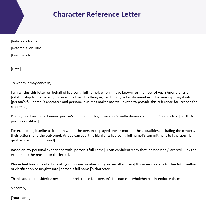 Character Reference Letter Template by AIHR