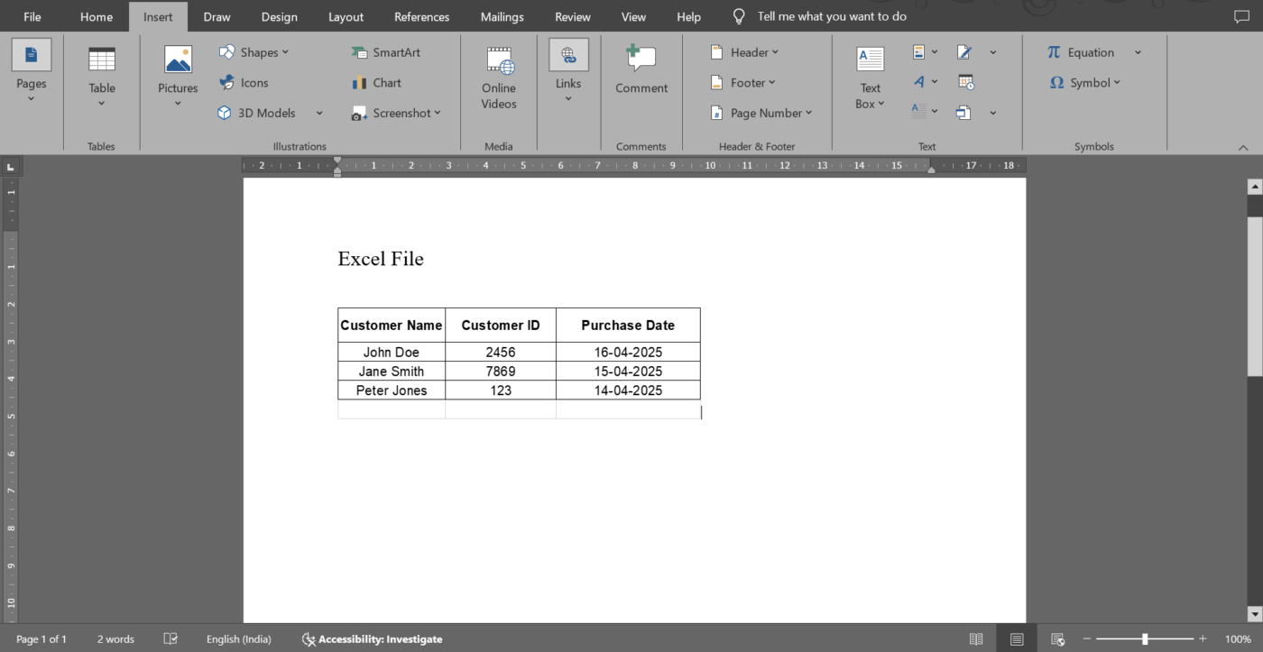 Exemplo de um link selecionado no Word: como inserir o Excel no Word