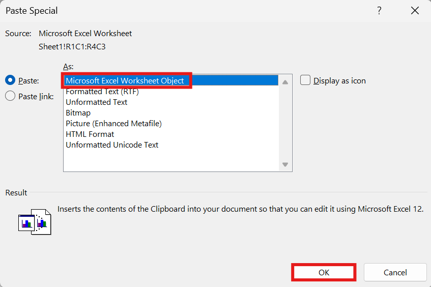 Escolha um formato: como inserir o Excel no Word