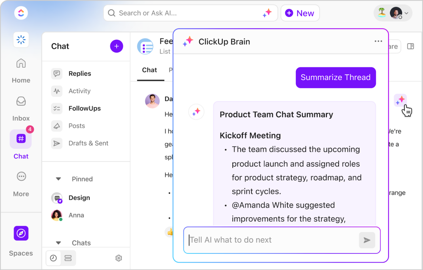 ClickUp Brain: Access your internal knowledge base and threads with AI