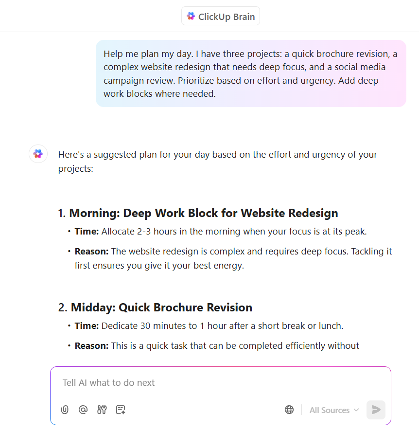 ClickUp Brain: insights baseados em IA para criar blocos específicos