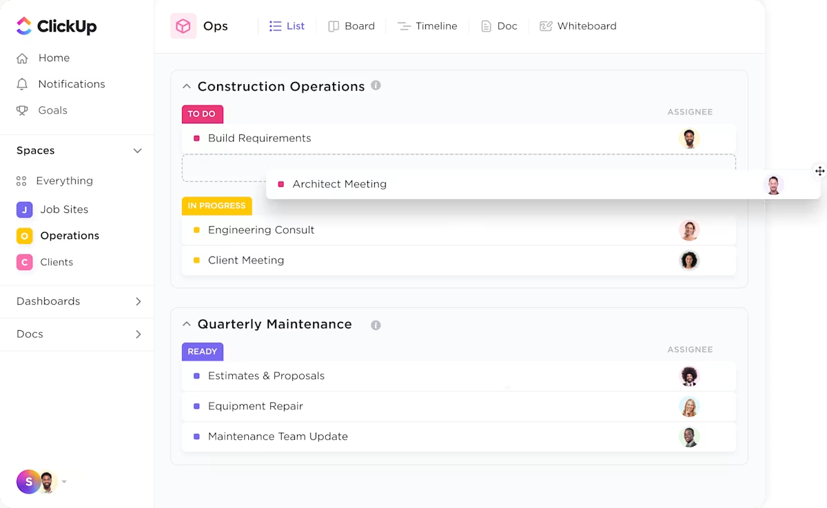 ClickUp Construction Project Management Software: Task management for construction firms simplified