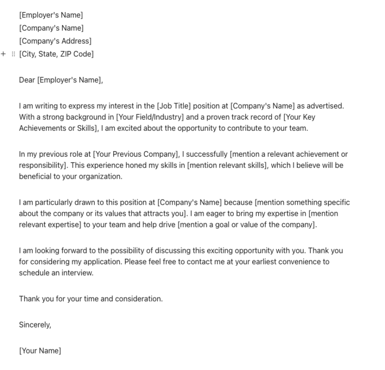 Clickup cover letter template: letter of interest template