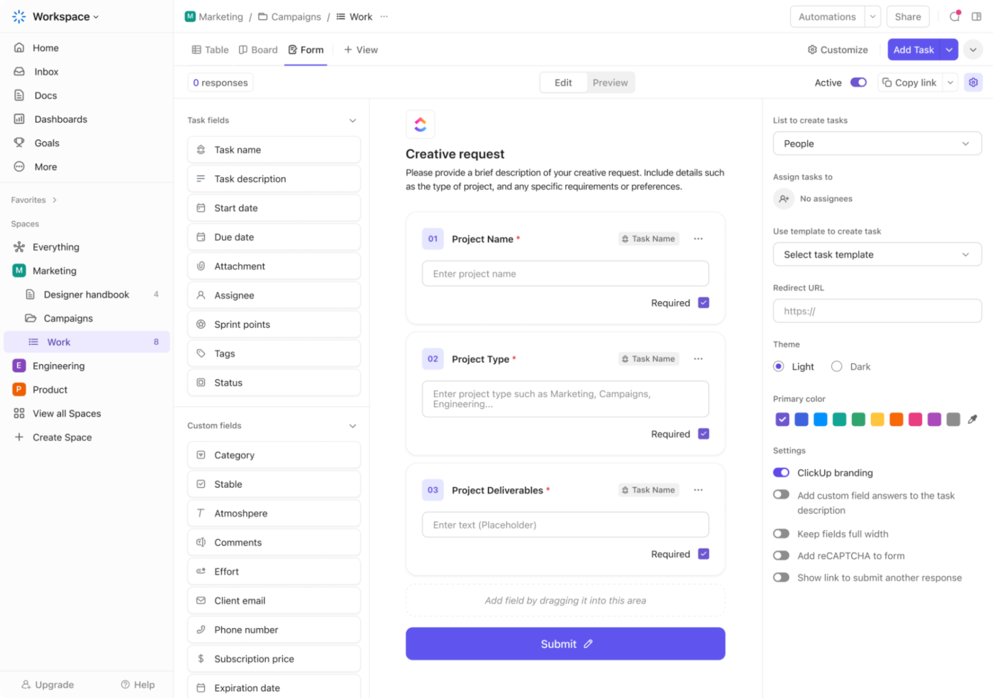 Turn real beta feedback into actionable tasks inside your GTM workflow with ClickUp Forms: Go to Market Calendar