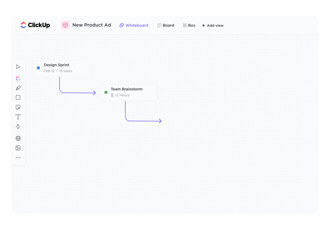 Draw connections and link objects together to create roadmaps or workflows from your ideas alongside your team in ClickUp Whiteboards