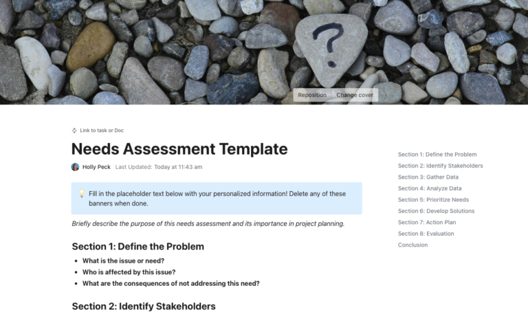 ClickUp Needs Assessment Template