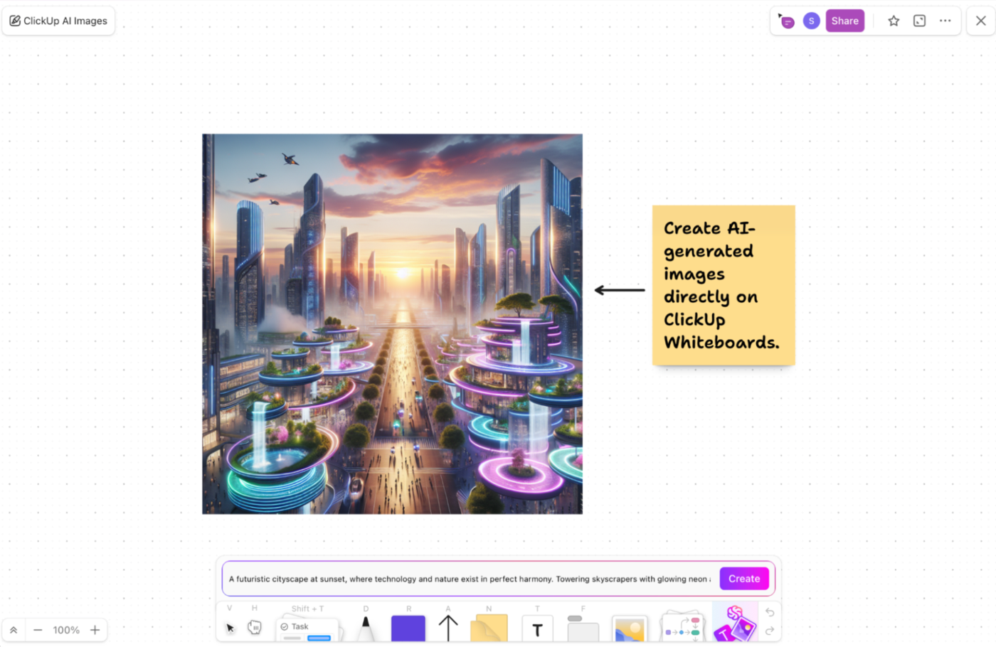 ClickUp ホワイトボードを使用して AI 画像を作成および変更