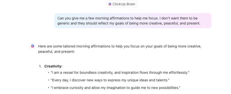 ClickUp AI for Morning affirmations