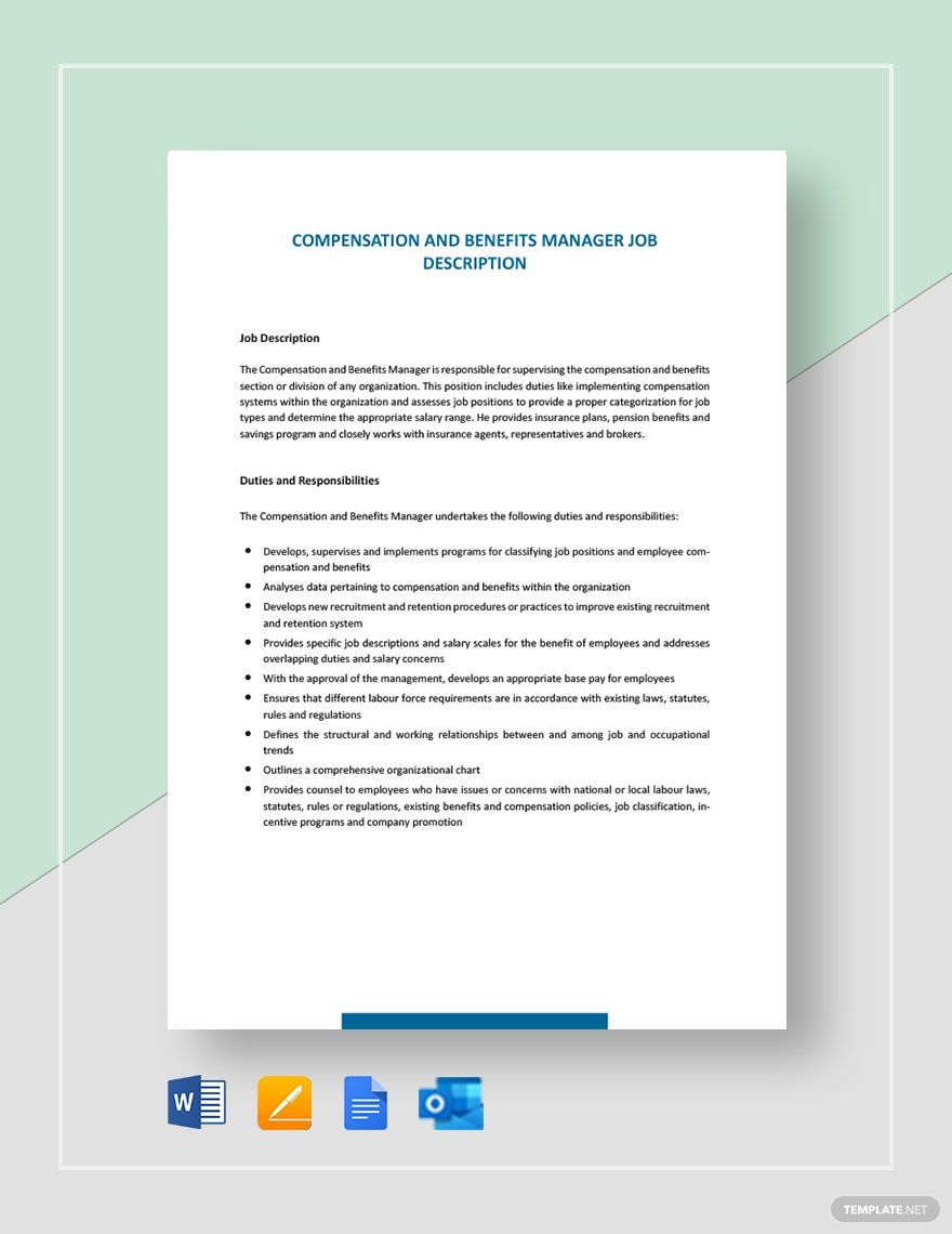 Plantilla de descripción del puesto de gerente de compensación y beneficios