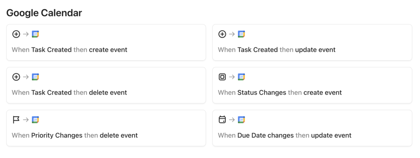 Create Google Calendar automations with ClickUp