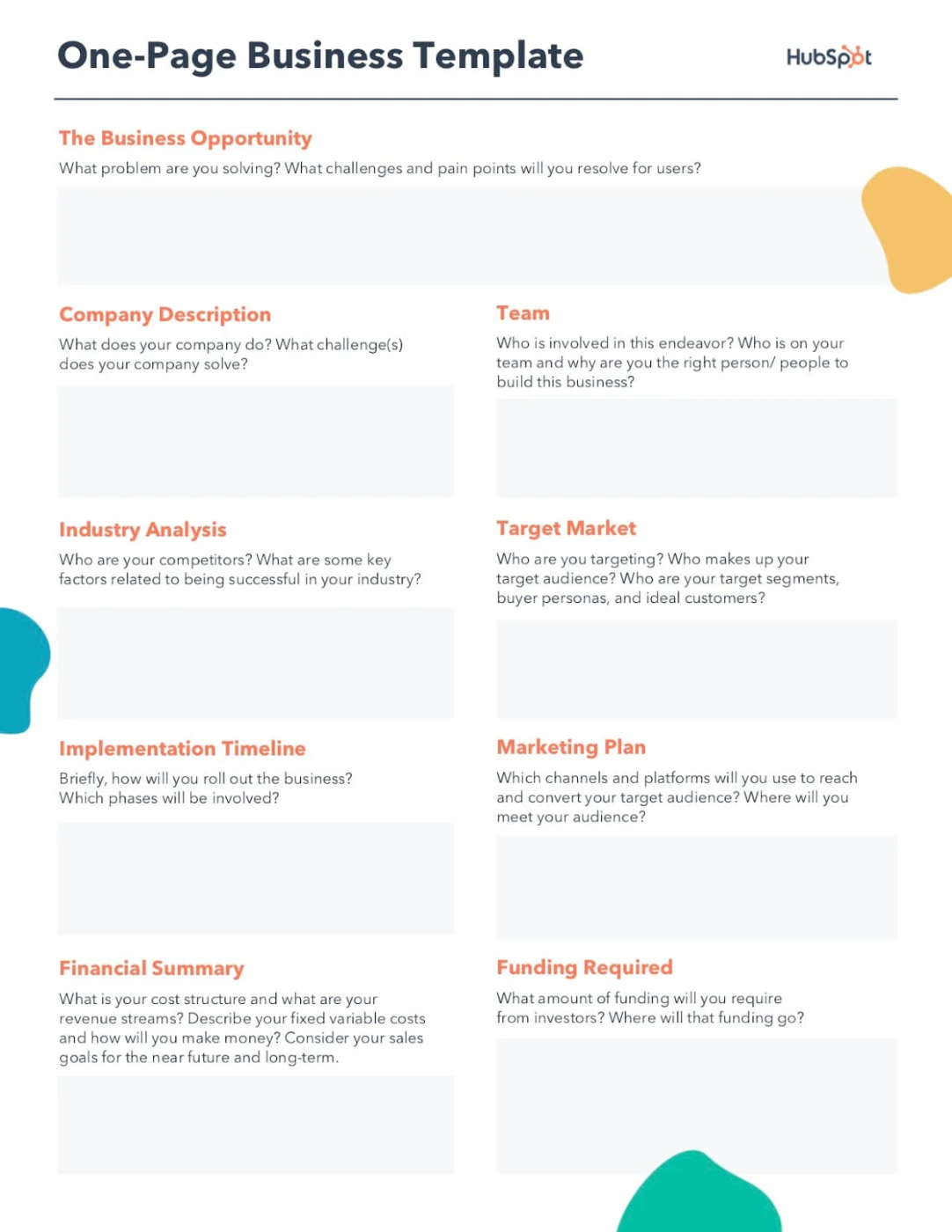 Modelo de plano de negócios para comércio eletrônico da HubSpot