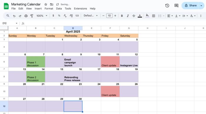 Een kalender maken in Google Spreadsheets