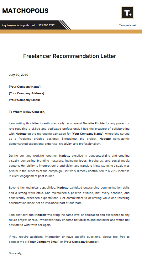Freelancer Recommendation Letter Template by Template.net