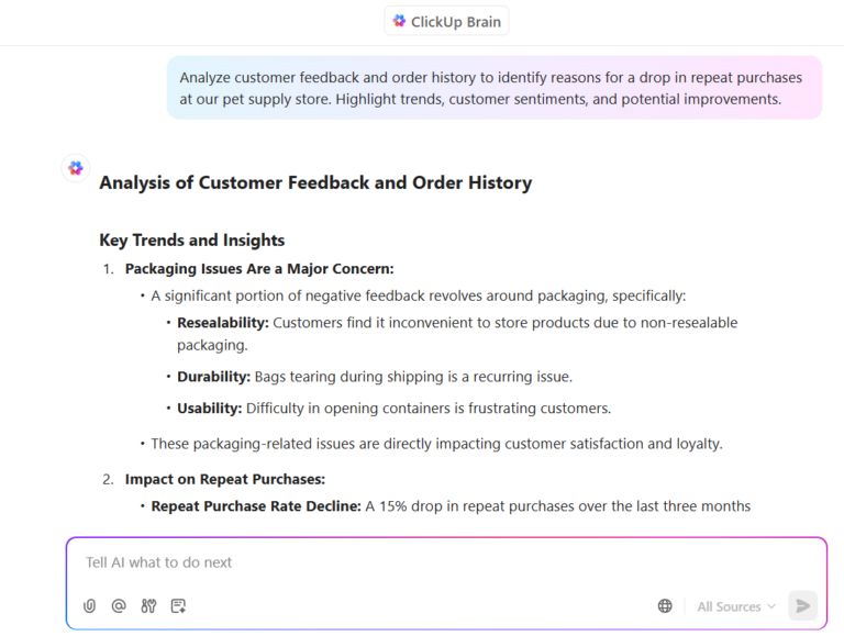 ClickUp Brain ecommerce use case