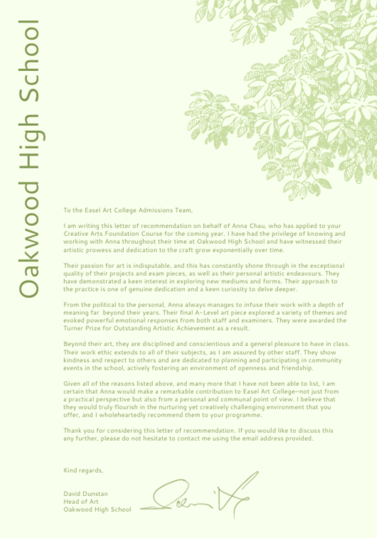 Letter of recommendation template on organization letterhead