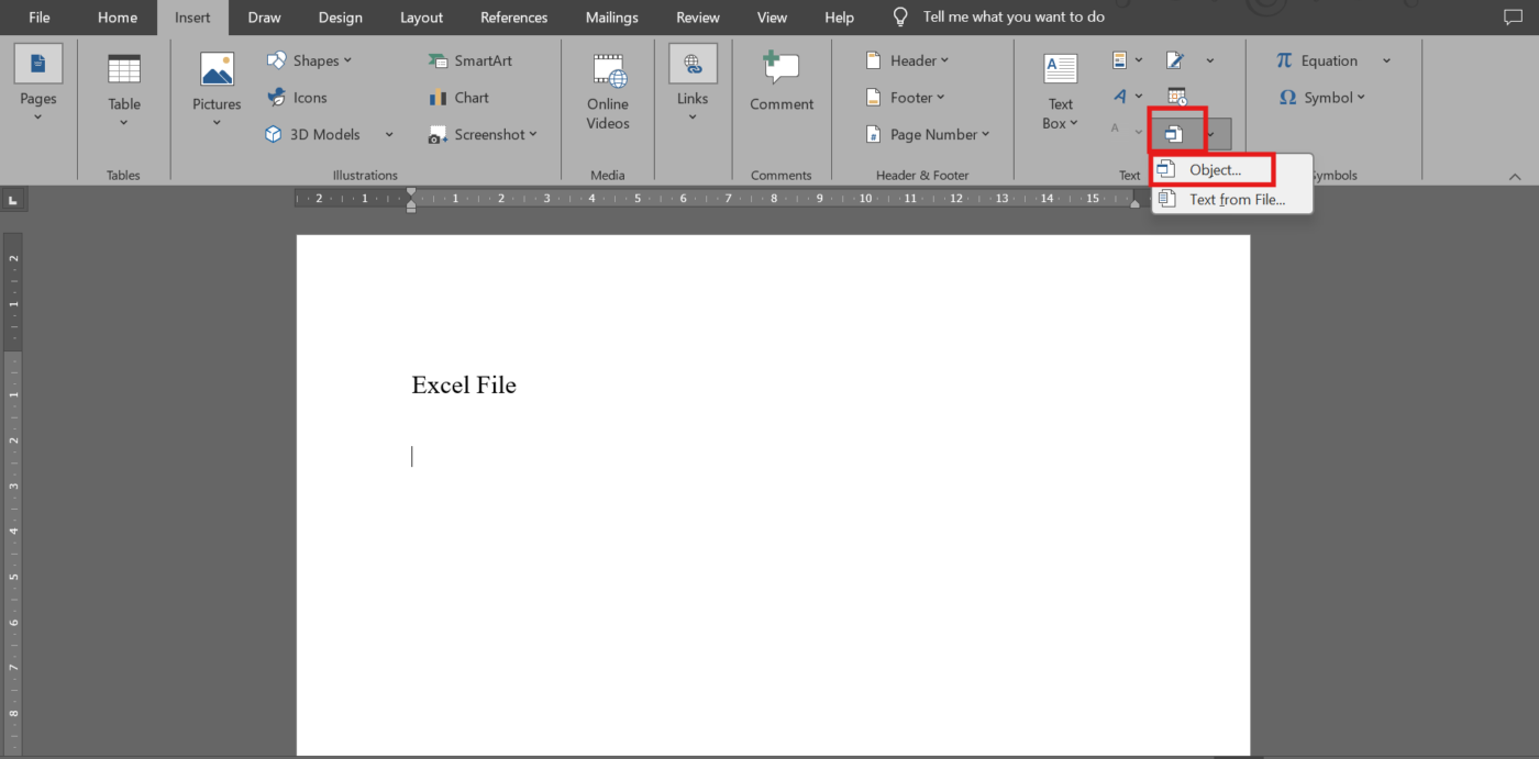 Clique na guia Inserir: como inserir o Excel no Word