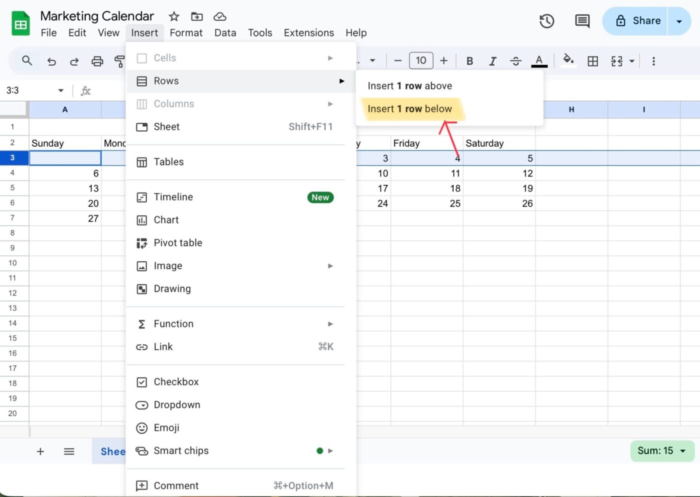 Insert extra rows for adding events and meetings later on