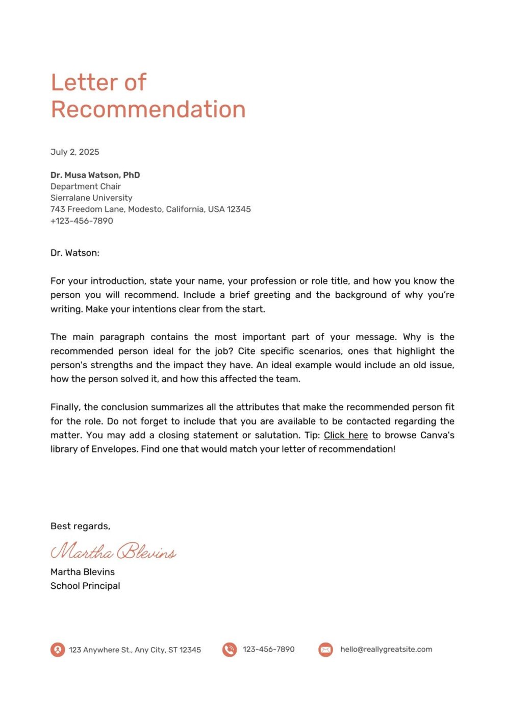 Peach White Simple Generic Letter of Recommendation