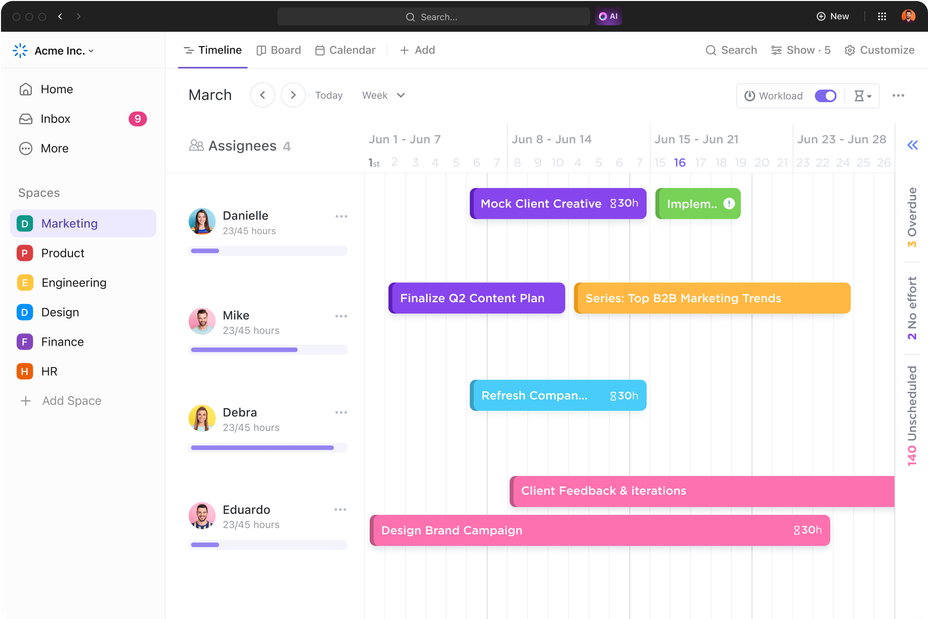 Use the Timeline view to display the most important info to you and see tasks in chronological or alphabetical order or by due or start date
