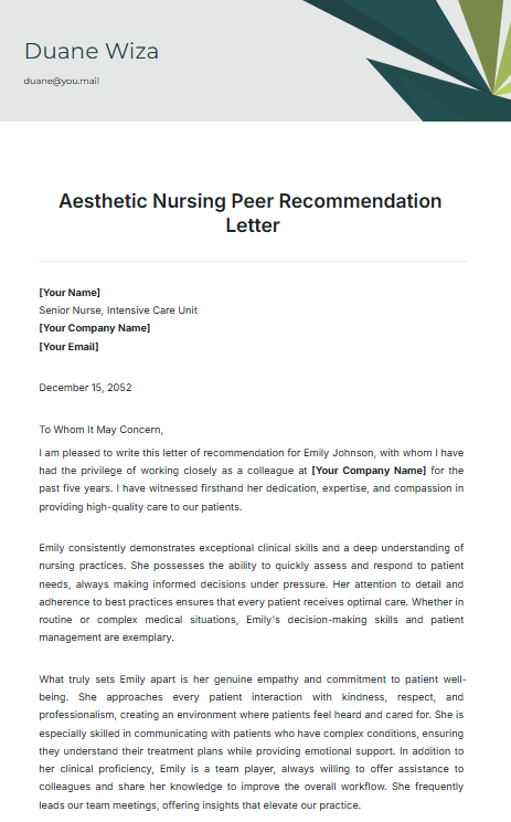 Nursing Peer Recommendation Letter Template by Template.net