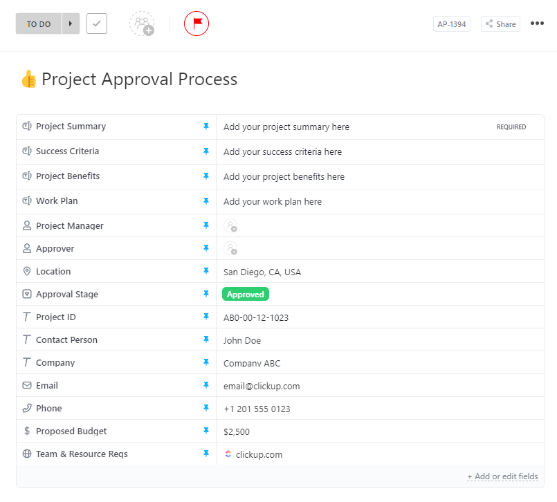 Modèle de processus d'approbation de projet