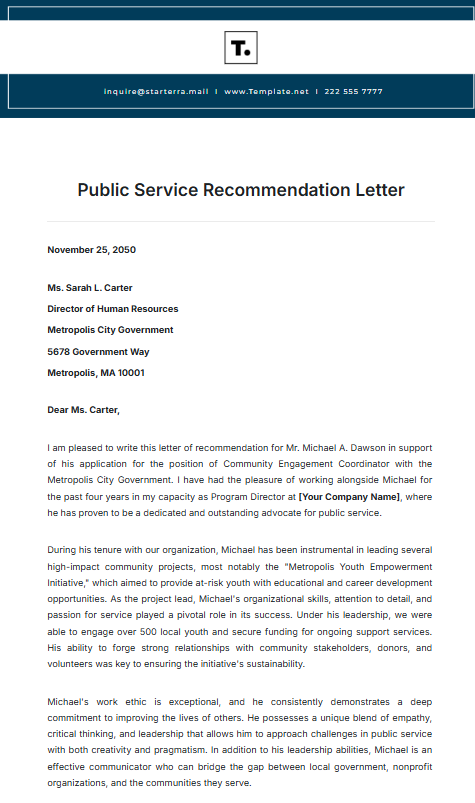 Public Service Recommendation Letter Template by Template.net