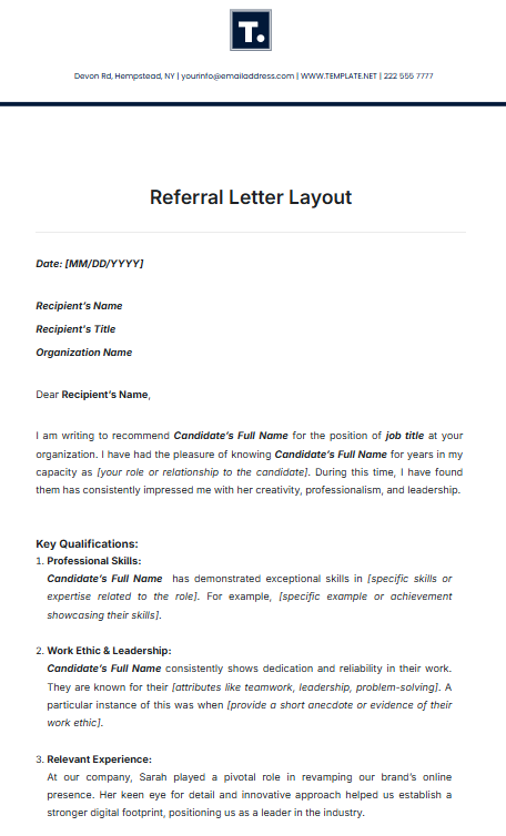 Reference Letter Layout Template by Template.net