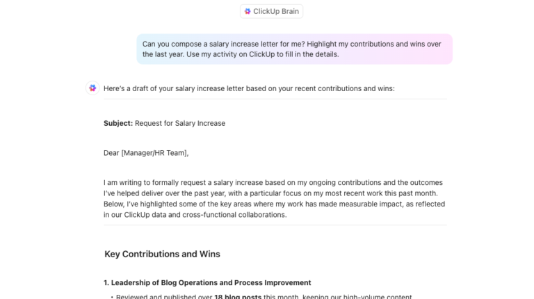 Salary increase letter by ClickUp AI